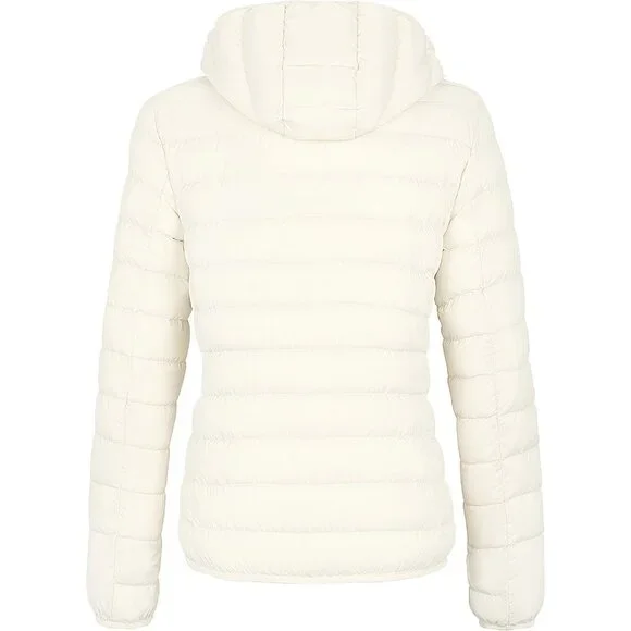 Women's Light Beige Short Down Hooded Puffer Jacket Coat Fabric Packable Ultra